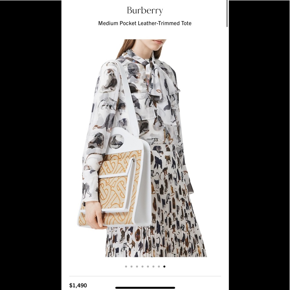 Burberry Medium Pocket Leather-Trimmed Tote. NWT